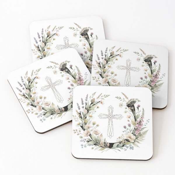 Item preview, Elegant Floral Wreath Christian Cross Art designed and sold by SassyArtistry.