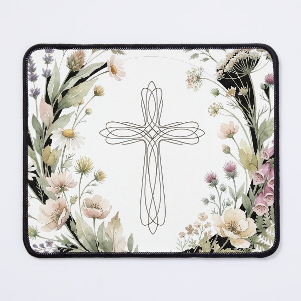 Item preview, Elegant Floral Wreath Christian Cross Art designed and sold by SassyArtistry.