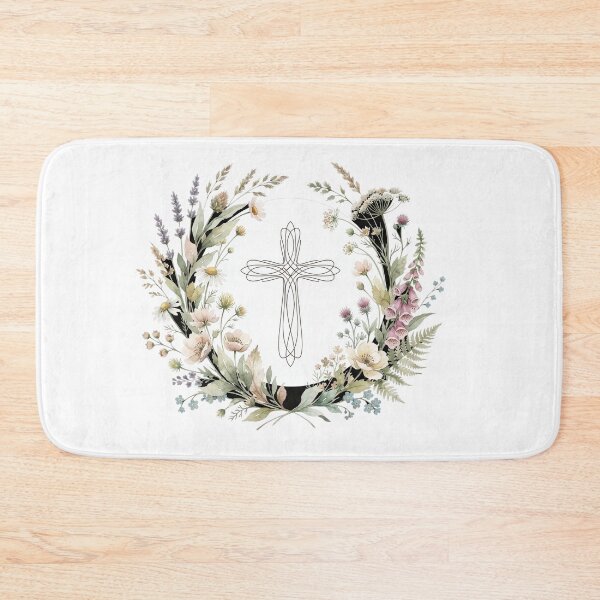 Item preview, Elegant Floral Wreath Christian Cross Art designed and sold by SassyArtistry.