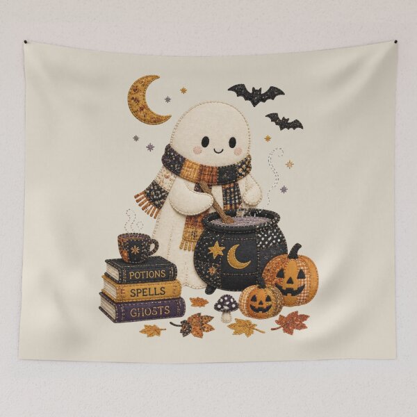 Item preview, Ghost Cauldron Stirring Patchwork Halloween Design designed and sold by Panom Suavichien.
