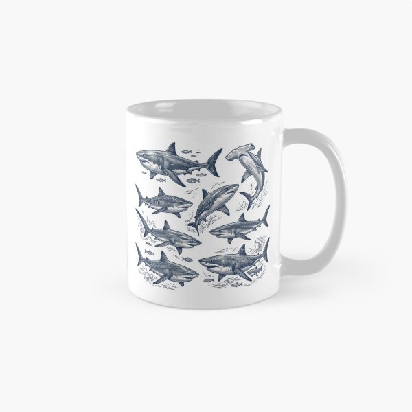 Item preview, Vintage Shark Art Print Retro Great White and Hammerhead Illustration Nautical Marine Life designed and sold by raedattia.