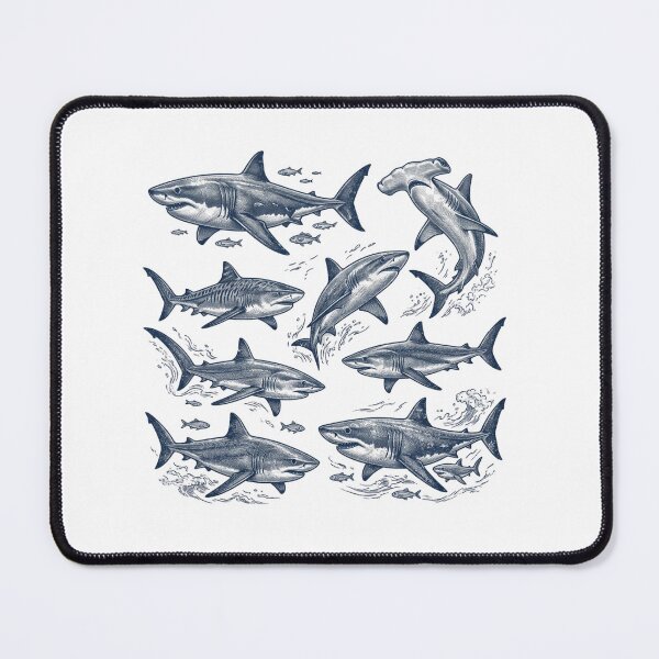 Item preview, Vintage Shark Art Print Retro Great White and Hammerhead Illustration Nautical Marine Life designed and sold by raedattia.