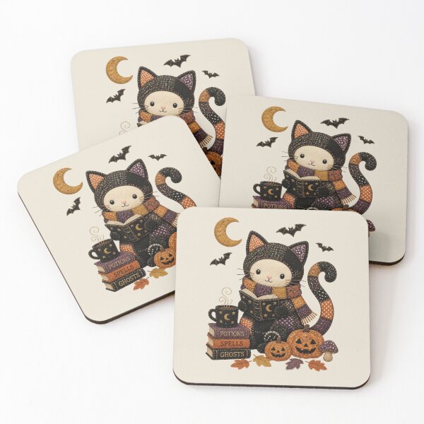 Item preview, Cozy Reading Black Cat Patchwork Halloween Design designed and sold by Panom Suavichien.