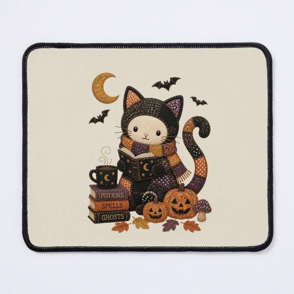 Item preview, Cozy Reading Black Cat Patchwork Halloween Design designed and sold by Panom Suavichien.