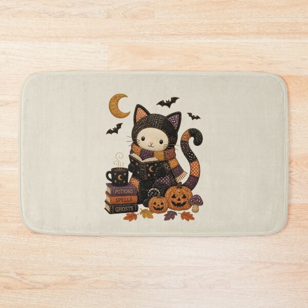 Item preview, Cozy Reading Black Cat Patchwork Halloween Design designed and sold by Panom Suavichien.
