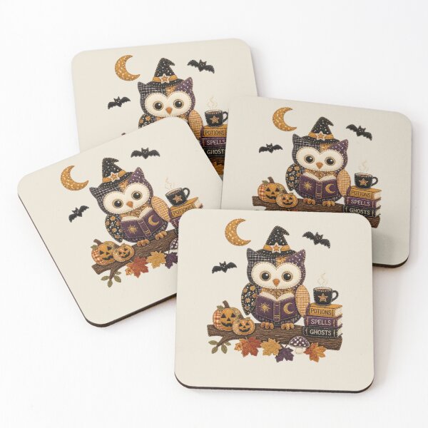 Item preview, Cozy Reading Owl Patchwork Halloween Design designed and sold by Panom Suavichien.