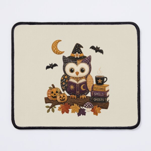Item preview, Cozy Reading Owl Patchwork Halloween Design designed and sold by Panom Suavichien.