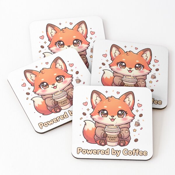 Item preview, Powered by Coffee – Cute Kawaii Fox Coffee Lover Gift designed and sold by By Inora.