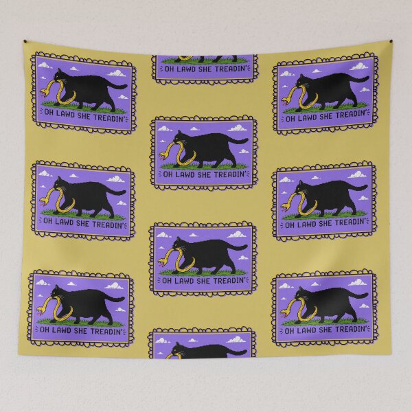 Item preview, She Treadin' Don't Tread On Me Cat and Snake designed and sold by LivingRoomZoo.