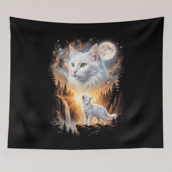 Item preview, Turkish Angora Howling Moon Art Cat Mom Dad Lover designed and sold by dian-rody-crest.