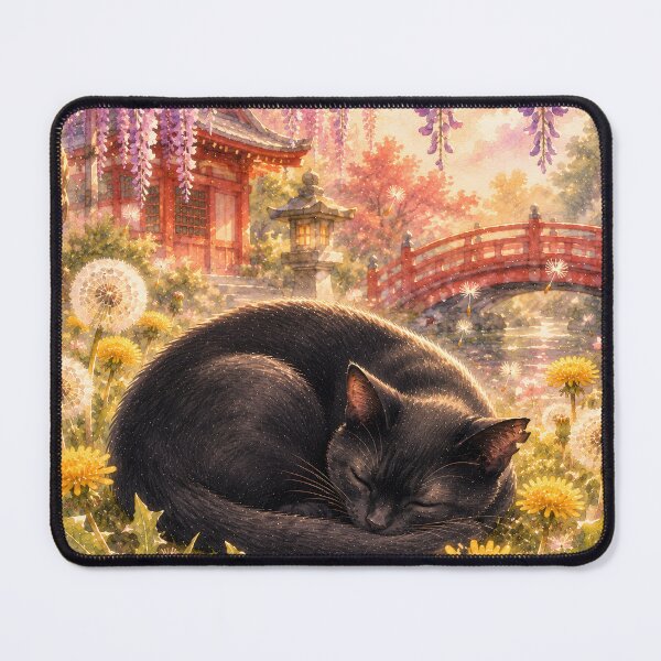 Item preview, Sleeping Black Cat in Wisteria Garden designed and sold by solace-garden.