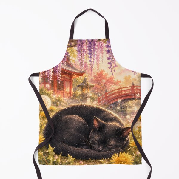 Item preview, Sleeping Black Cat in Wisteria Garden designed and sold by solace-garden.