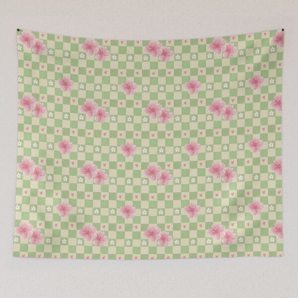 Item preview, Cherry Blossom Checkerboard Pink and Green Floral Pattern designed and sold by VenusandMoon.