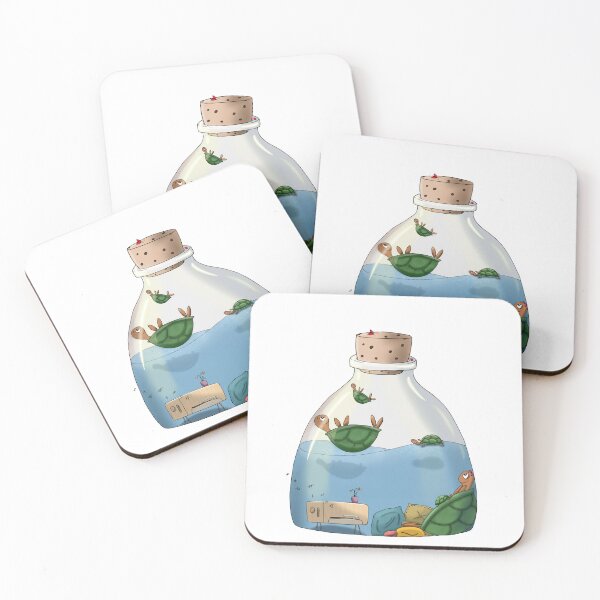 Item preview, Undersea Vibe Check: Record Player & Relaxed Turtles in a Bottle designed and sold by The Whimsy Nest Art.