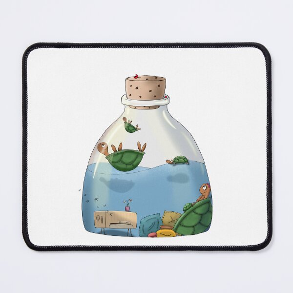 Item preview, Undersea Vibe Check: Record Player & Relaxed Turtles in a Bottle designed and sold by The Whimsy Nest Art.