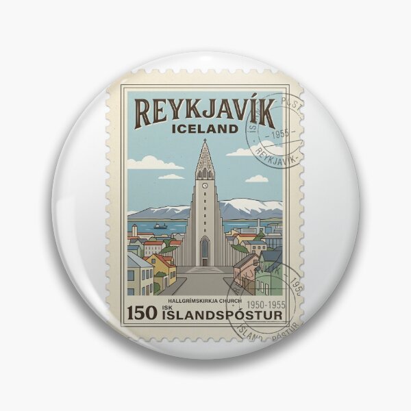 Item preview, Reykjavík Iceland Hallgrímskirkja Church Vintage Travel Stamp designed and sold by k3rstman1.