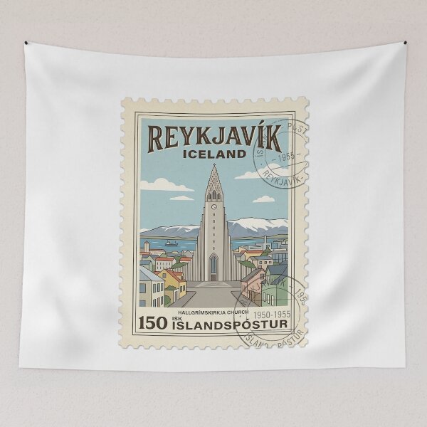 Item preview, Reykjavík Iceland Hallgrímskirkja Church Vintage Travel Stamp designed and sold by k3rstman1.