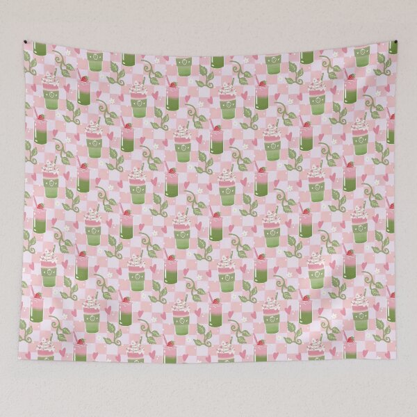Item preview, Strawberry Matcha Latte Checkerboard Pattern designed and sold by VenusandMoon.