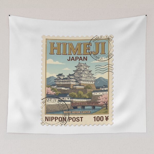 Item preview, Vintage White Heron Castle Himeji Japan Travel Stamp designed and sold by k3rstman1.