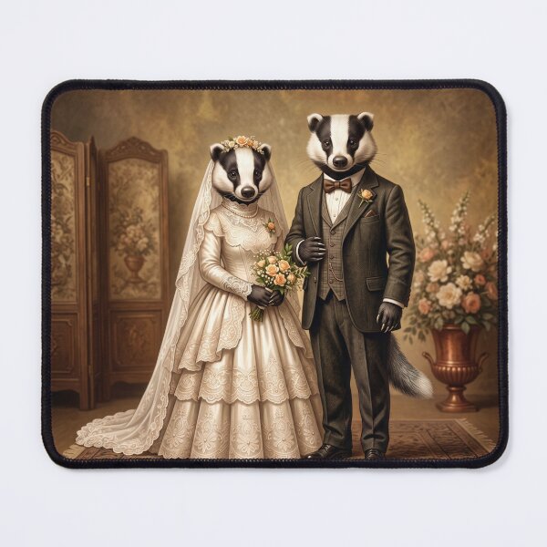 Item preview, Vintage Victorian Badger Couple Woodland Wedding Portrait designed and sold by Englandbear.