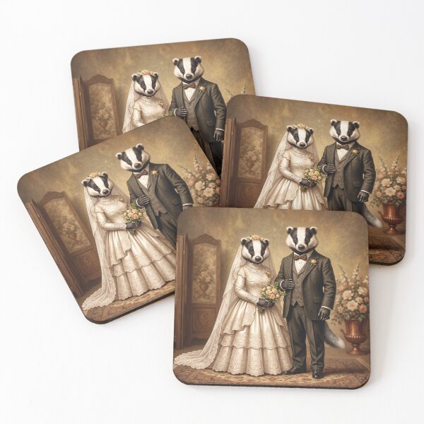 Item preview, Vintage Victorian Badger Couple Woodland Wedding Portrait designed and sold by Englandbear.