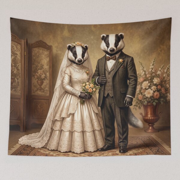 Item preview, Vintage Victorian Badger Couple Woodland Wedding Portrait designed and sold by Englandbear.