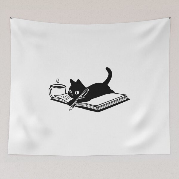 Item preview, Black Cat And Books – Whimsical Bookish Cat Reading in a Cozy Library with Coffee Vibes designed and sold by Charonde.