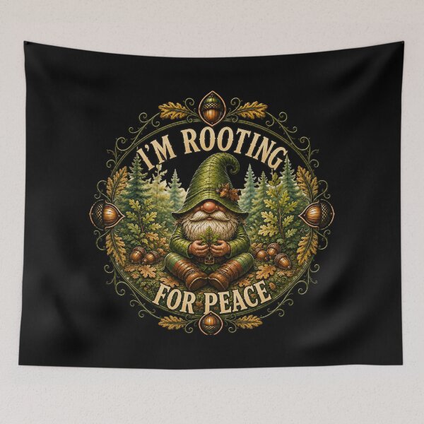 Item preview, I'm Rooting for Peace – Forest Gnome Vintage Nature Illustration designed and sold by Alpine-Ink.