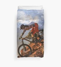Mountain Bike in Rugged Mountain Terrain in Sunbeams Duvet Cover