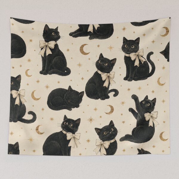 Item preview, Black Cat Coquette Bow Halloween Minimal Cream designed and sold by Yellowriversss.