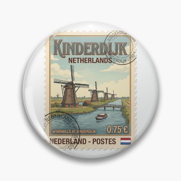 Item preview, Vintage Kinderdijk Netherlands Windmills Travel Stamp designed and sold by k3rstman1.