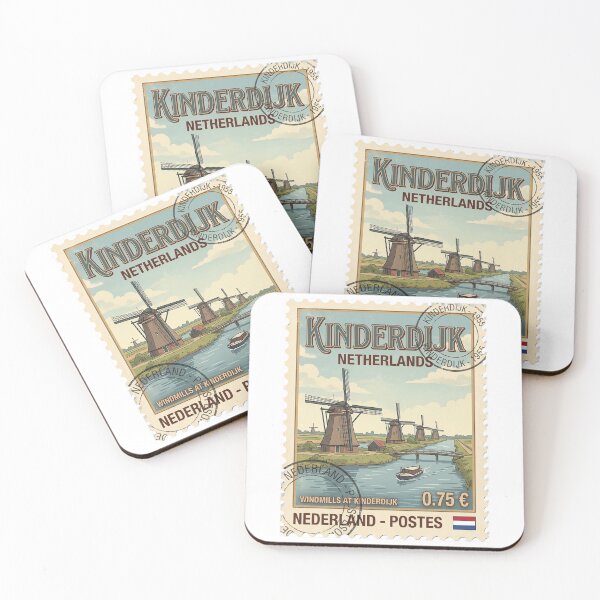 Item preview, Vintage Kinderdijk Netherlands Windmills Travel Stamp designed and sold by k3rstman1.