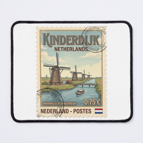 Item preview, Vintage Kinderdijk Netherlands Windmills Travel Stamp designed and sold by k3rstman1.
