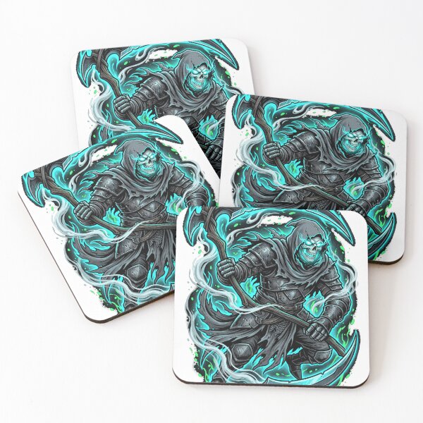 Item preview, Armored Grim Reaper Cyan Flame Slash Illustration designed and sold by misbahsiro.