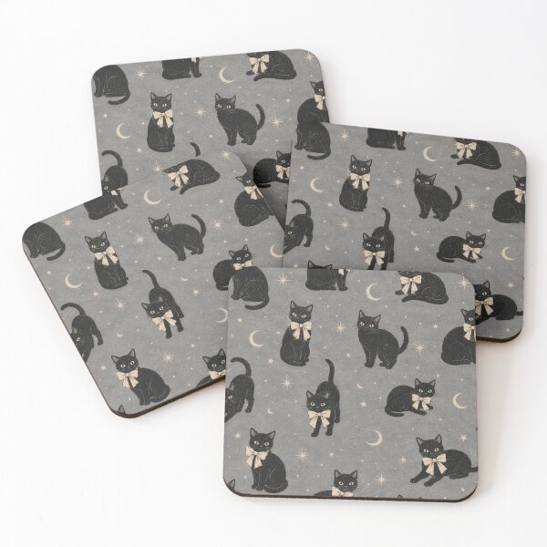 Item preview, Black Cat Coquette Bow Halloween Minimal Soft Grey designed and sold by Yellowriversss.