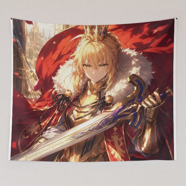 Item preview, Saber | Golden Crowned Knight Queen | Anime-Inspired Royal Warrior Fantasy Art designed and sold by Dyan4.