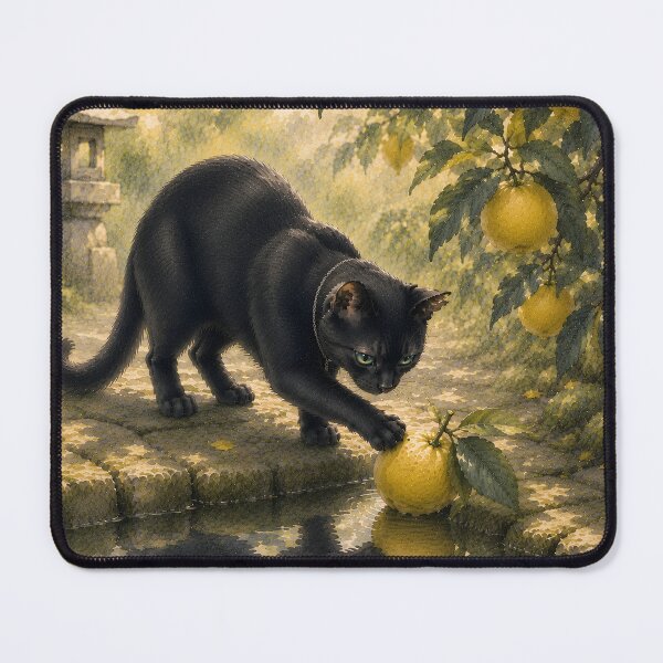 Item preview, Black Cat Among Yuzu Trees – Peaceful Japanese Watercolor Art designed and sold by solace-garden.