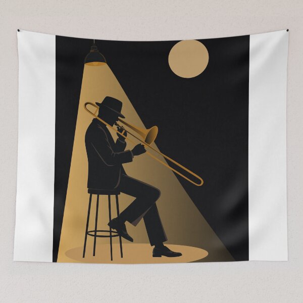 Item preview, Minimalist Jazz Trombone Player Print | Vintage Jazz Music Art | Mid-Century Modern Musician Print designed and sold by Studio pod Burom.