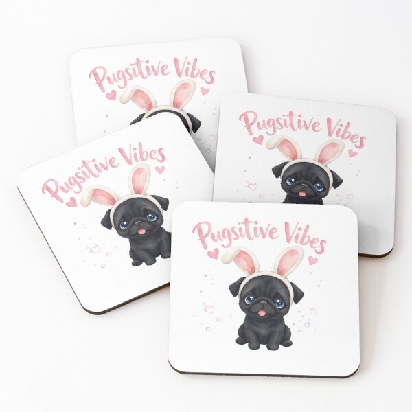 Item preview, Pugsitive Vibes Cute Black Pug with Bunny Ears Watercolour Art designed and sold by ArtisticDesignsbyLinda.