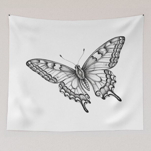 Item preview, Elegant Swallowtail Butterfly Dotwork Illustration - Black and White Nature Art designed and sold by Ditstyle.