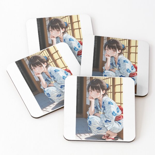 Item preview, Serene Summer Moments - Anime Girl in Yukata designed and sold by JapaneseArtAI.