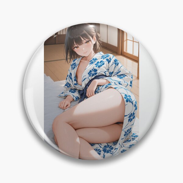 Item preview, Quiet Reflections - Anime Girl in Blue Floral Yukata designed and sold by JapaneseArtAI.