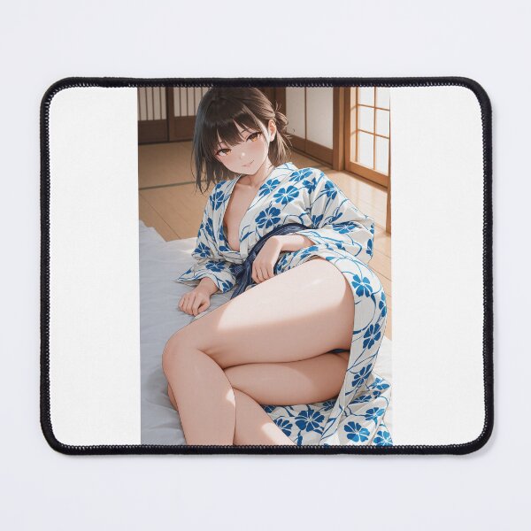 Item preview, Quiet Reflections - Anime Girl in Blue Floral Yukata designed and sold by JapaneseArtAI.
