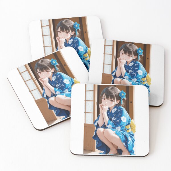 Item preview, Summer Breeze - Gentle Anime Girl in Blue Yukata designed and sold by JapaneseArtAI.