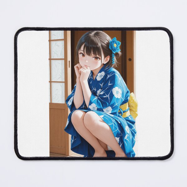 Item preview, Summer Breeze - Gentle Anime Girl in Blue Yukata designed and sold by JapaneseArtAI.