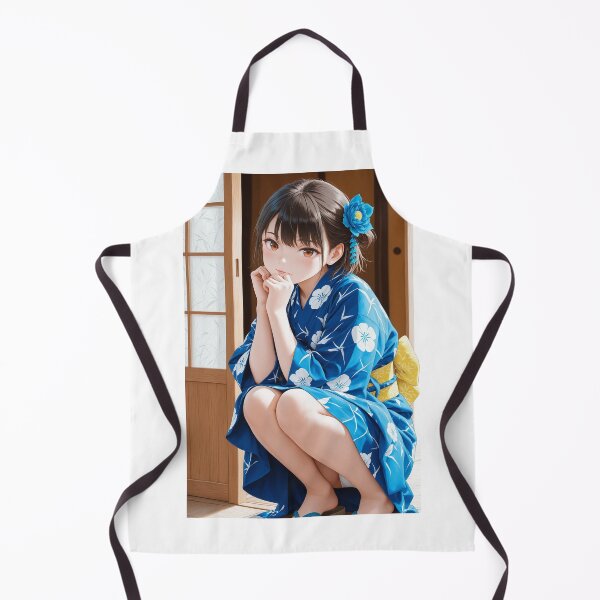 Item preview, Summer Breeze - Gentle Anime Girl in Blue Yukata designed and sold by JapaneseArtAI.