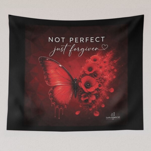 Item preview, Artistic Butterfly Metaphor on Deep Red Background with inspirational text designed and sold by Lucia Amaris Art.