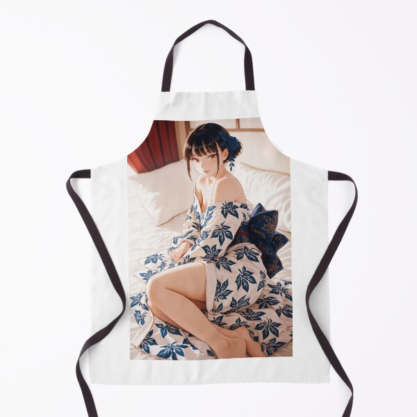 Item preview, Anime Girl in Blue Leaf Pattern Kimono on Bed designed and sold by JapaneseArtAI.
