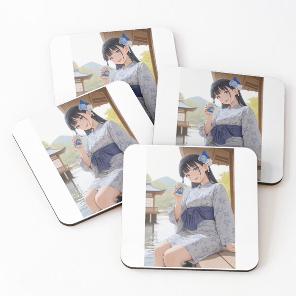 Item preview, Anime Girl in Yukata with Refreshing Drink by the Pavilion designed and sold by JapaneseArtAI.