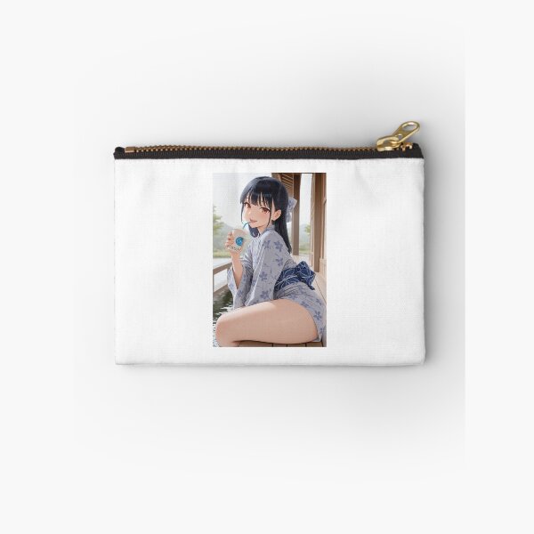 Item preview, Anime Girl in Yukata Relaxing with Drink on Wooden Veranda designed and sold by JapaneseArtAI.